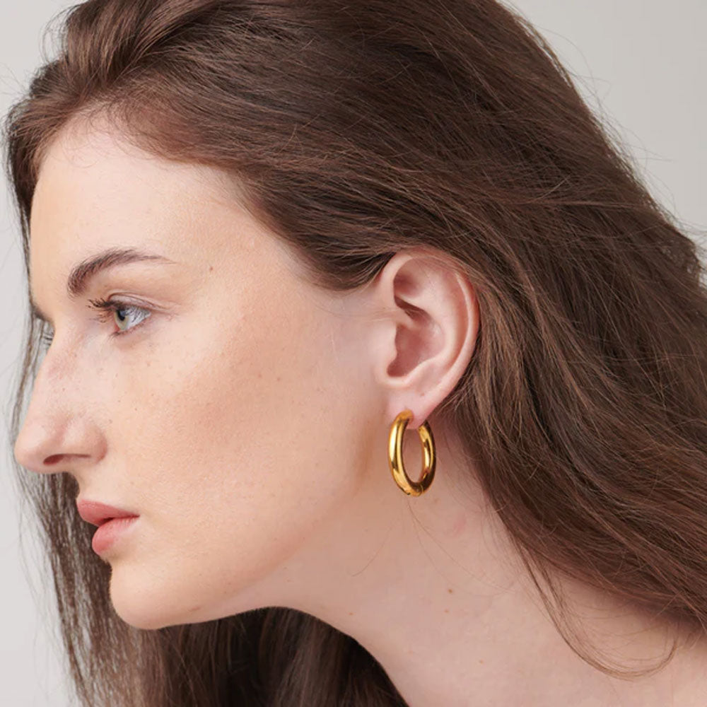 Two-Layered Bead Necklace & Classic Round Hoop Earrings Combo Set