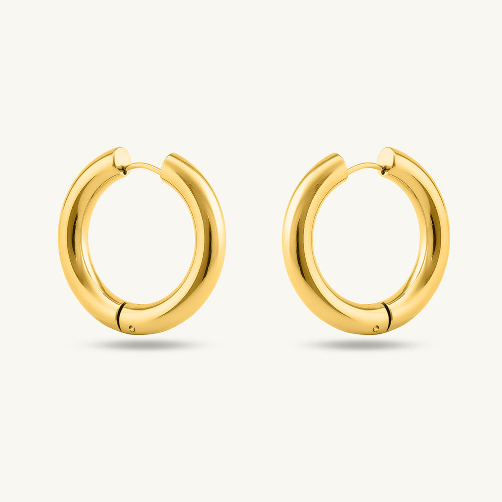 Two-Layered Bead Necklace & Classic Round Hoop Earrings Combo Set