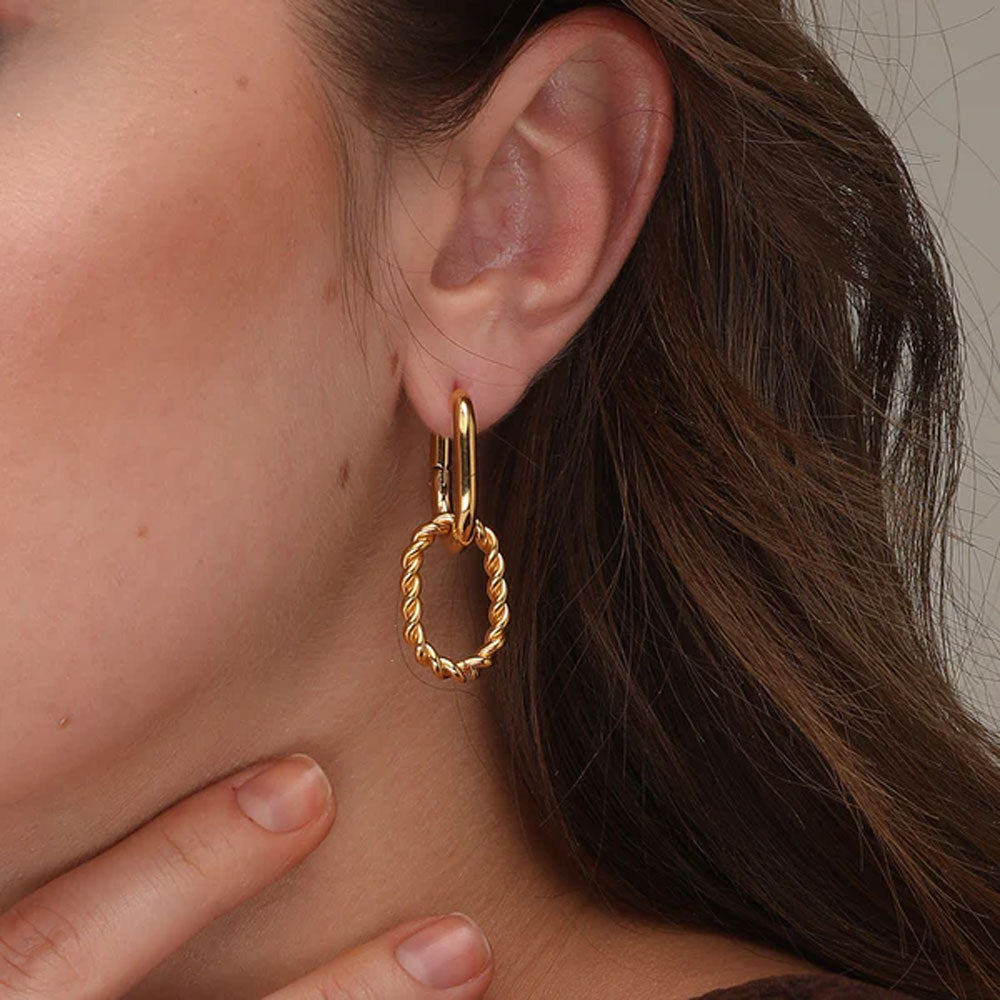 Rope N Snake Chain & Double Rings Hoop Earrings Combo Set