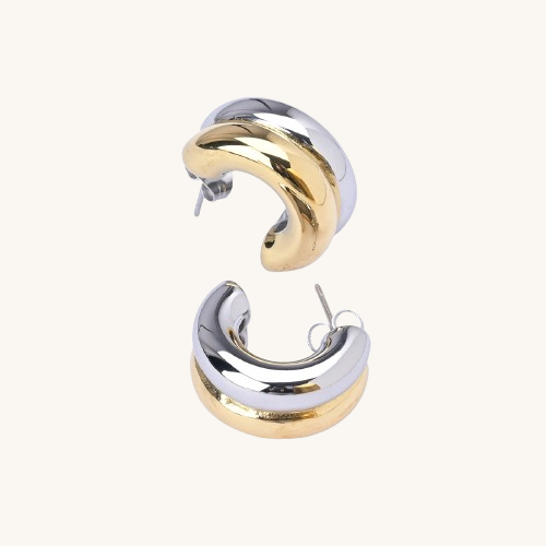 Sparkling Line Bangle Bracelet & Golden Silver Chunky Hoop Earrings Combo Set