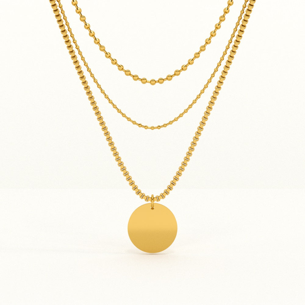 Tiny Plates Bracelet & Round Belle Three Layer Necklace Combo Set