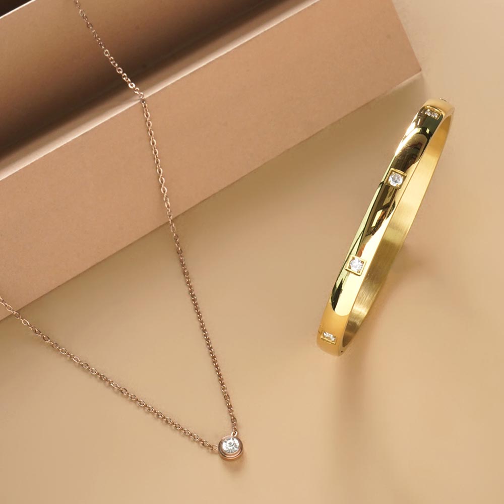 Stone & Strand Necklace & Dazzling Stone Bangle Bracelet Combo Set