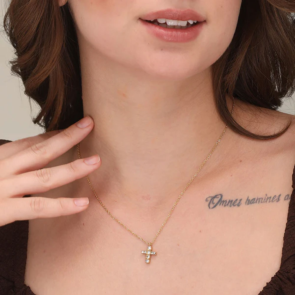 Stone Studded Cross Necklace