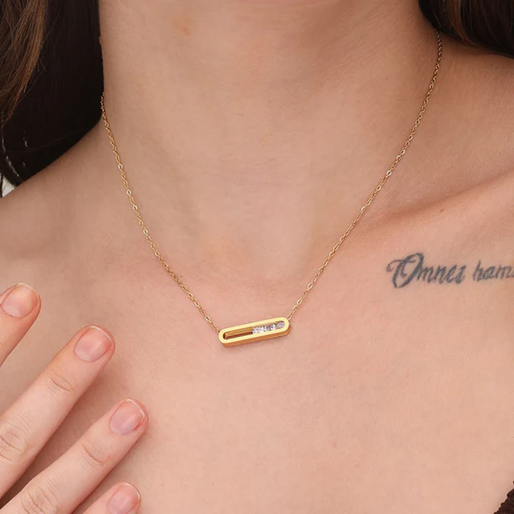 Stones Bar Necklace & Bar Charm Bracelet Combo Set