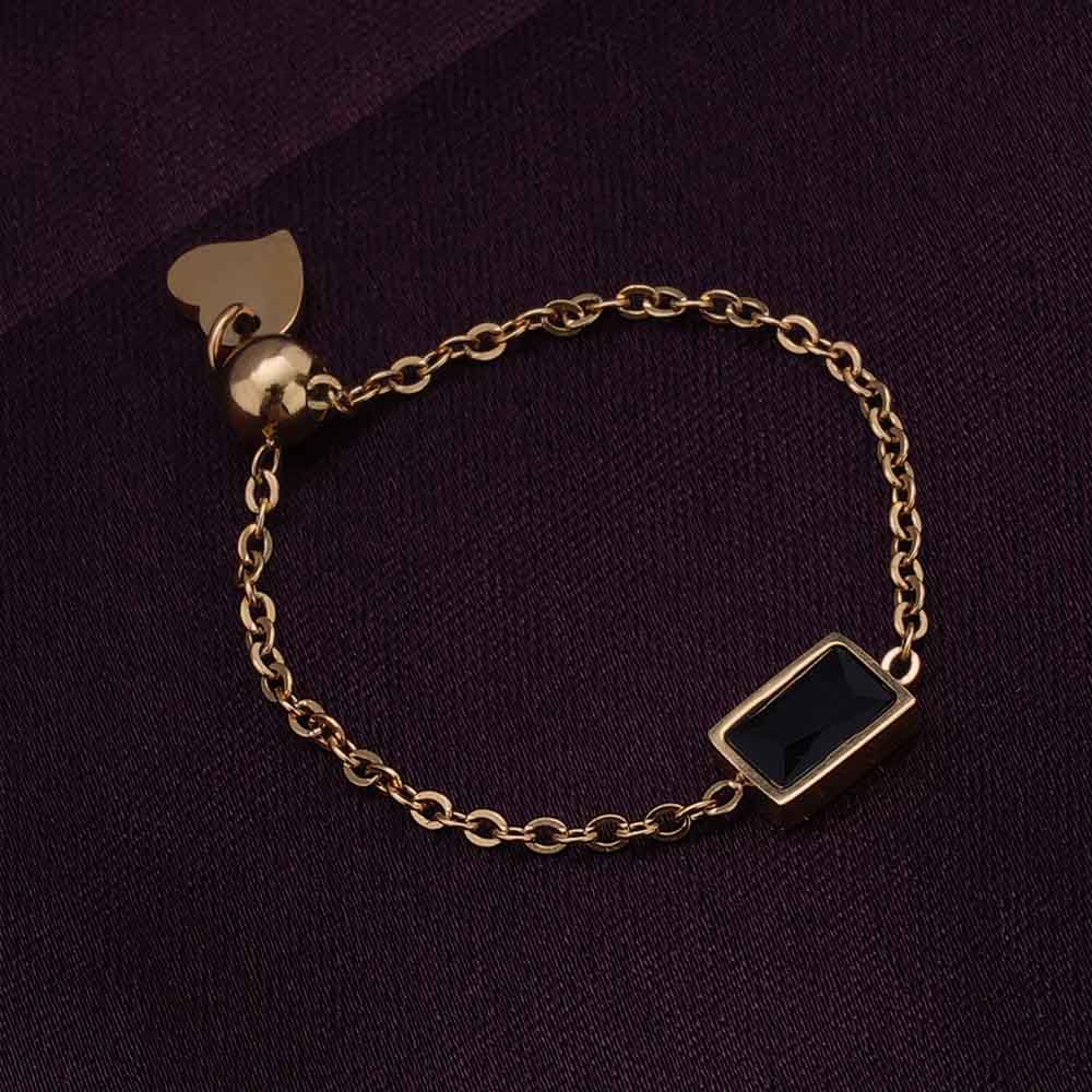 Golden Infinity Necklace & Dainty Black Stone Chain Ring Gift set