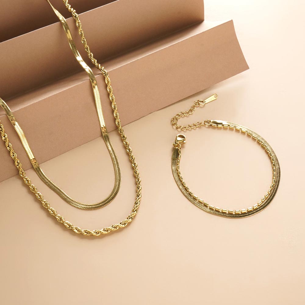 Multi-layered Beaded Bracelet & Rope N Snake Chain Combo Set