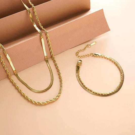 Multi-layered Beaded Bracelet & Rope N Snake Chain Combo Set