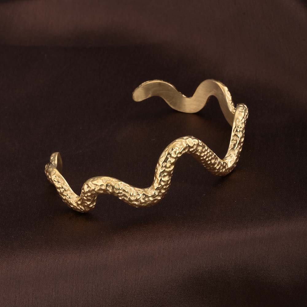 Wavy textured Cuff Gold Bracelet