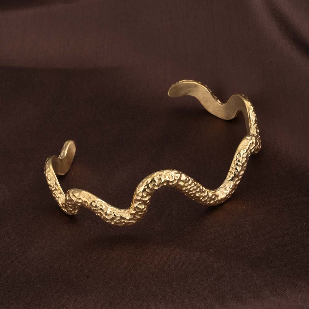 Wavy textured Cuff Gold Bracelet