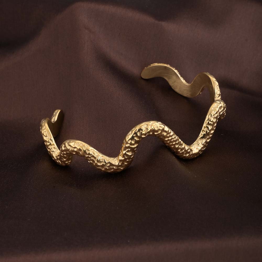 Wavy textured Cuff Gold Bracelet