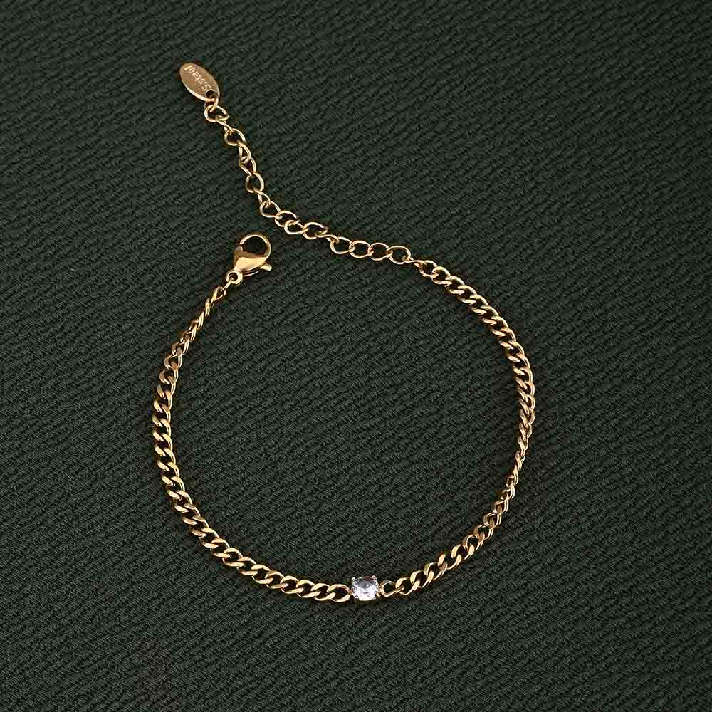 Gold Chain Bracelet with White Stone