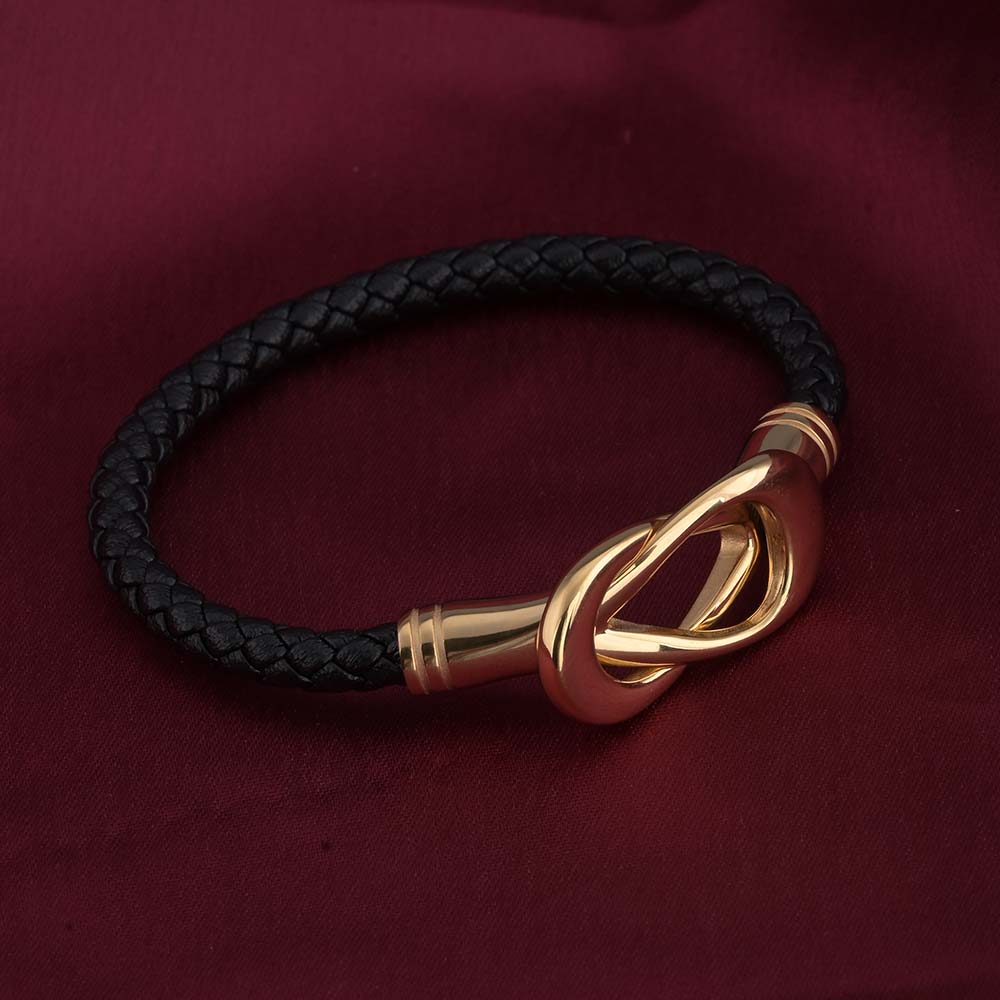 Gold Black leather Bracelet
