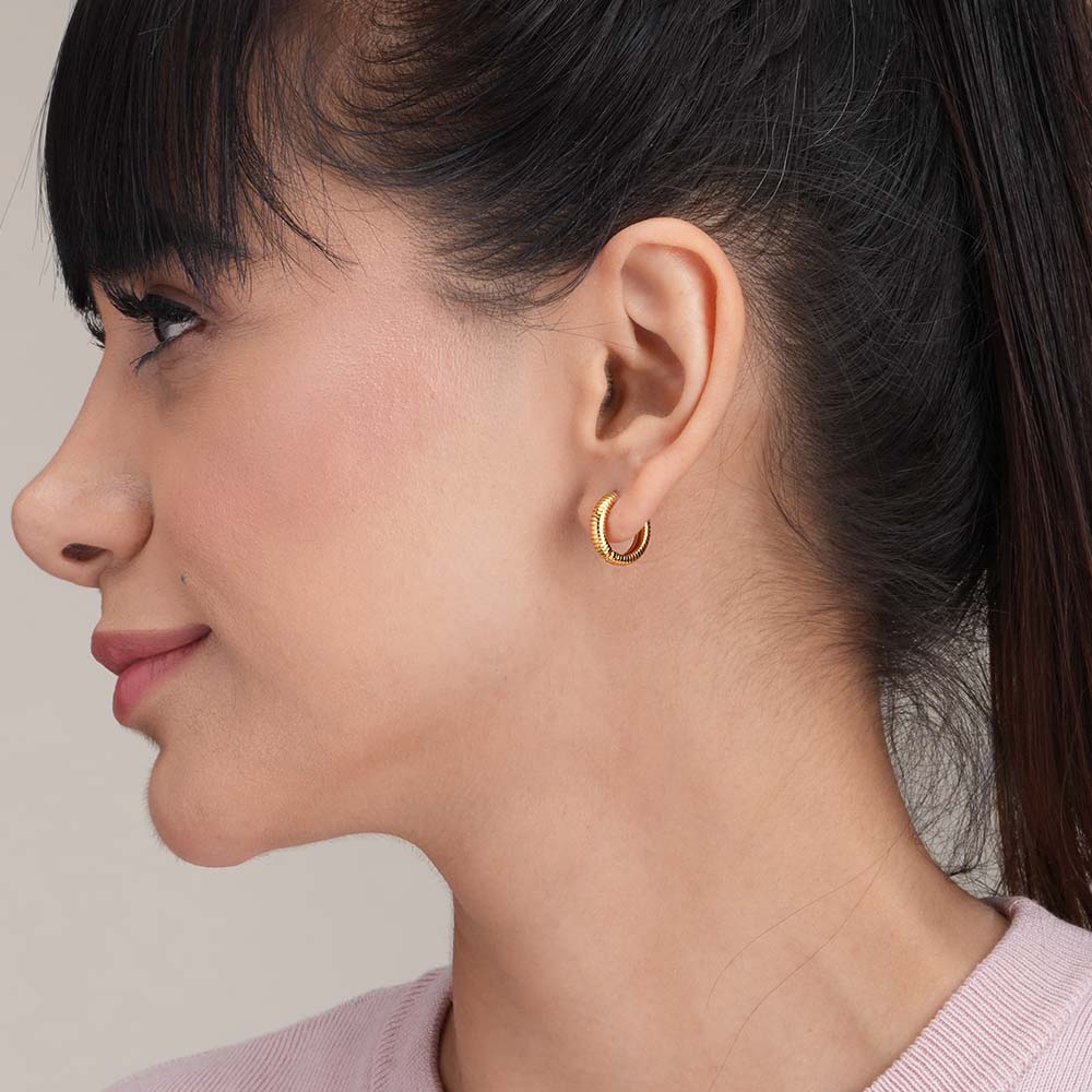 Classic Textured Hoops & Gold Beaded Bracelet Combo Set