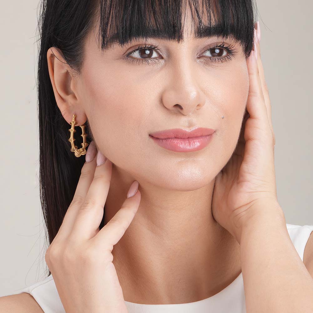 Stylish Gold-Toned Textured Hoop Earrings