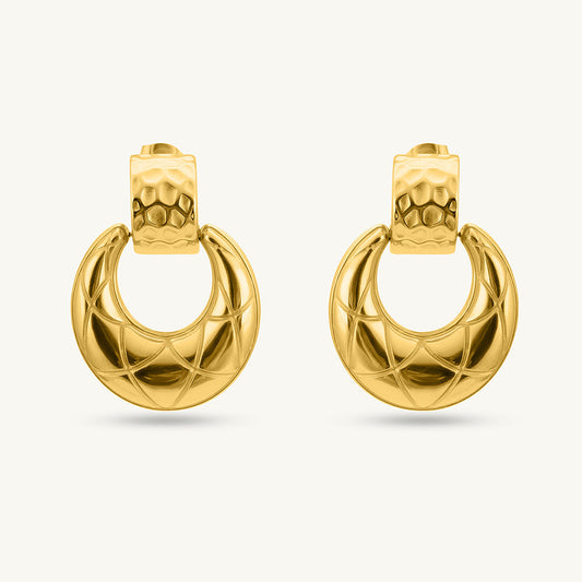 Quilted Dome Gold Dangle Earrings