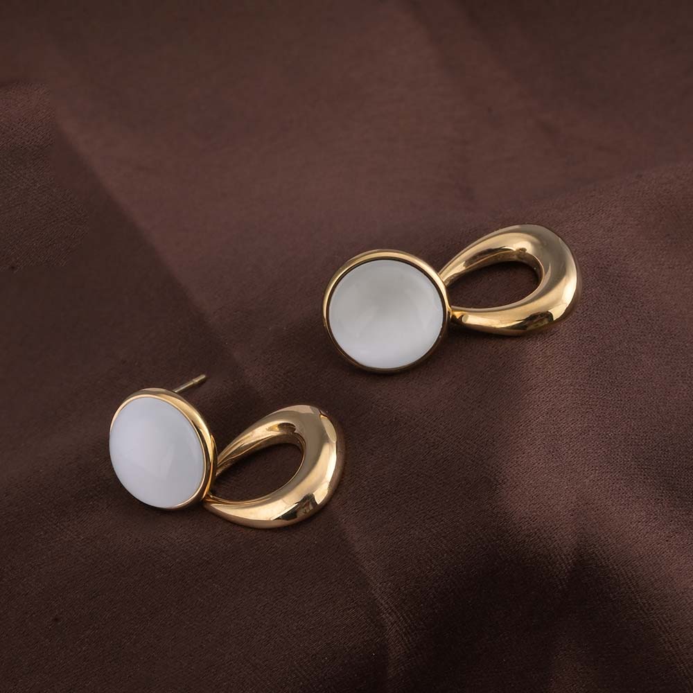 Statement White Stone Gold Drop Earrings