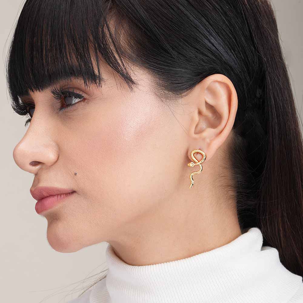 Gold Twisted Snake Stud Earrings