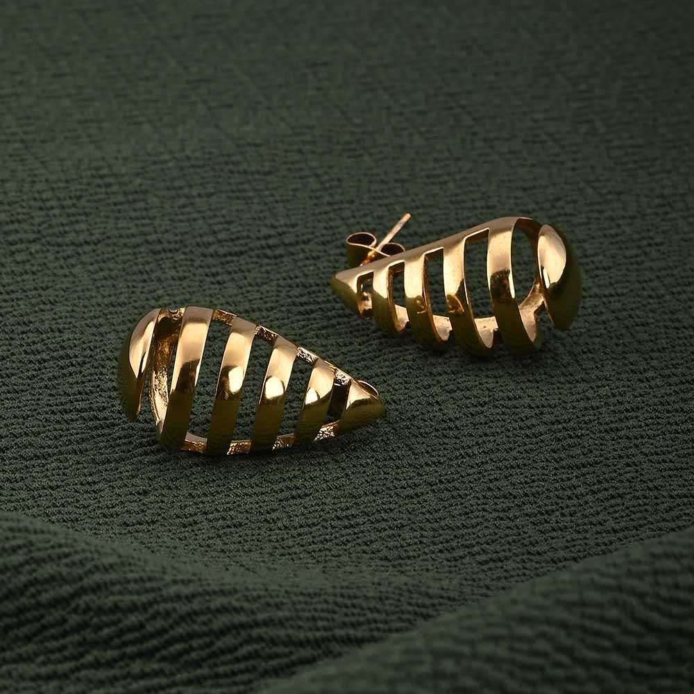 Gold Striped Stud Earrings