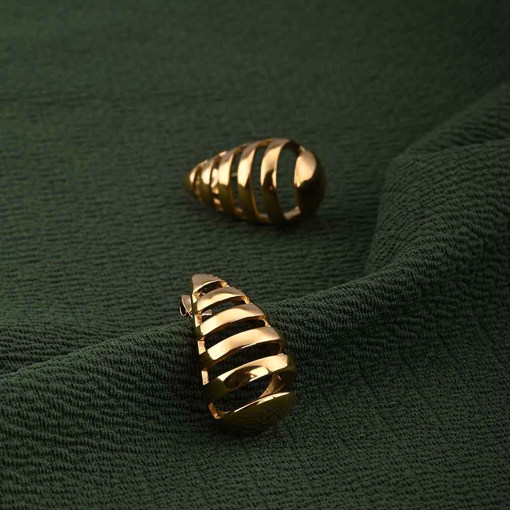 Gold Striped Stud Earrings