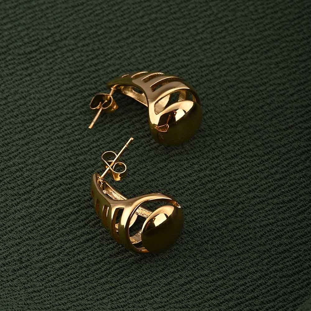 Gold Striped Stud Earrings