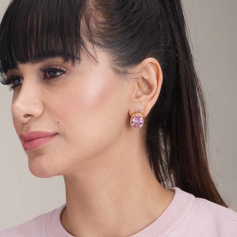 Statement Pink Gemstone Stud Earrings