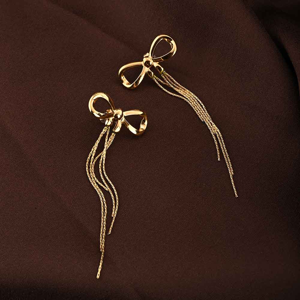 Gold Bow and Tassel Drop Earrings