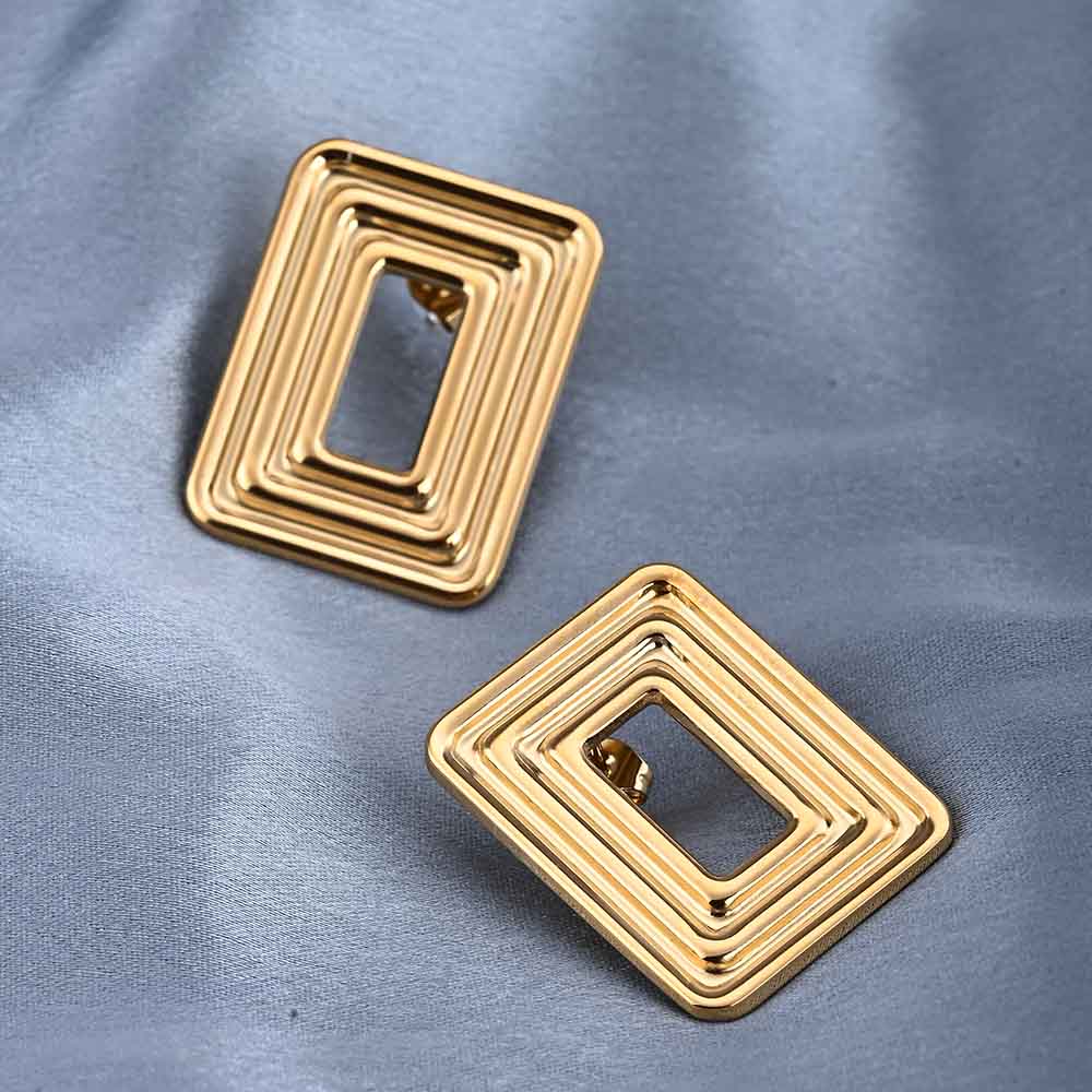 Rectangular Gold Statement Stud Earrings