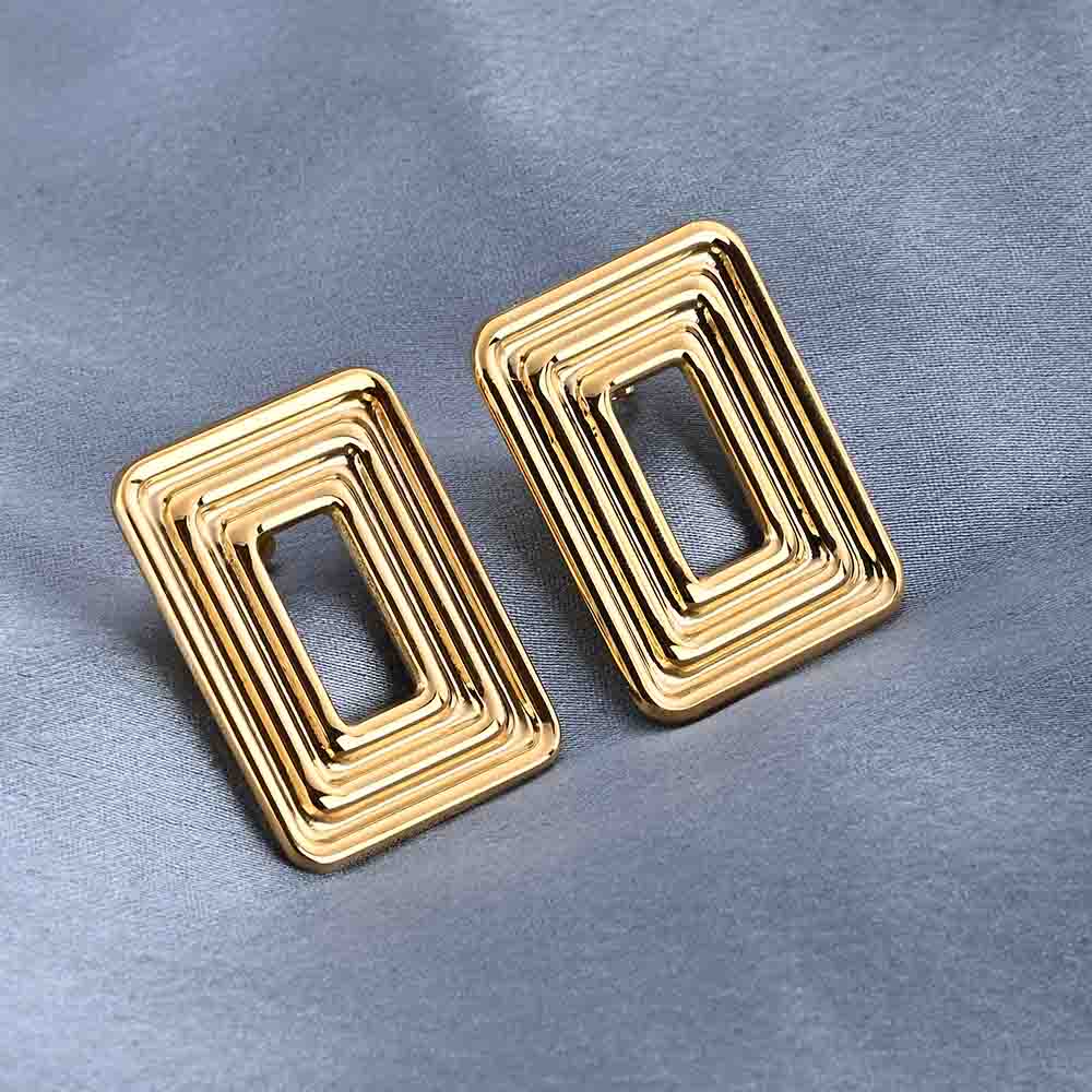 Rectangular Gold Statement Stud Earrings