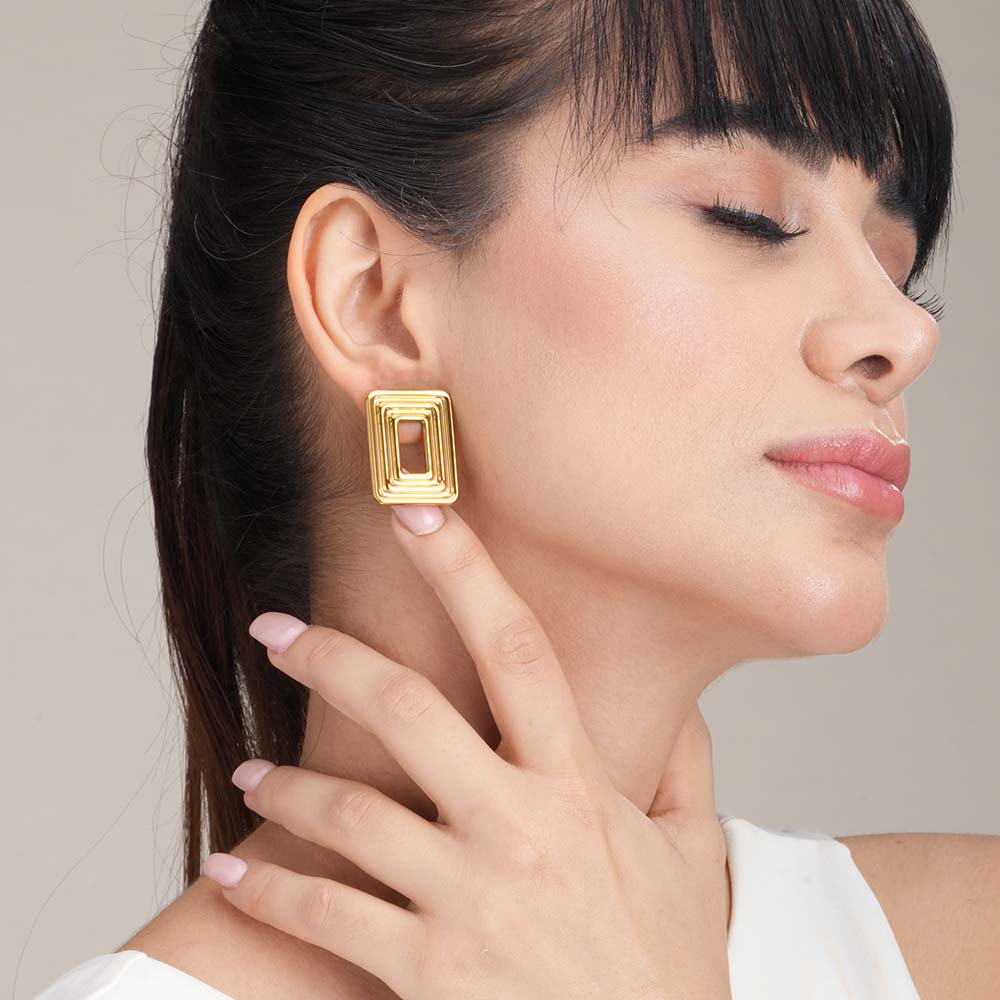 Rectangular Gold Statement Stud Earrings