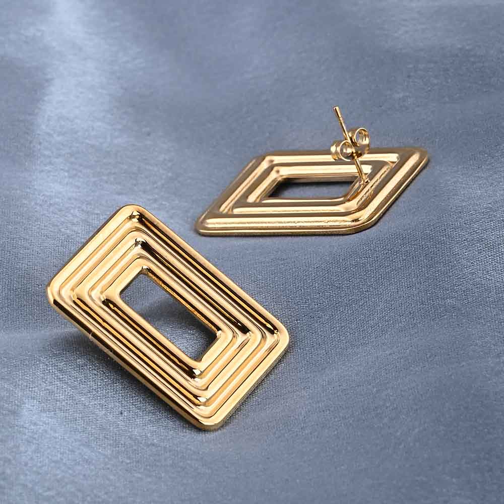 Rectangular Gold Statement Stud Earrings
