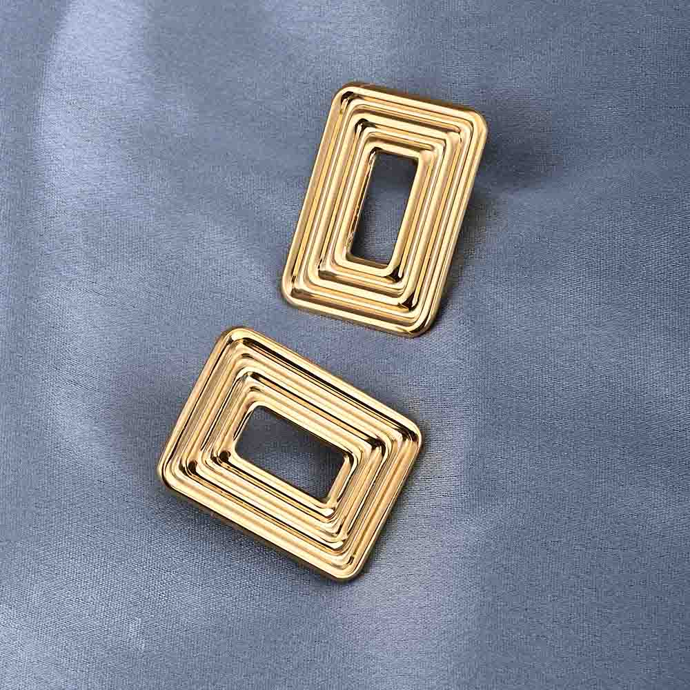 Rectangular Gold Statement Stud Earrings