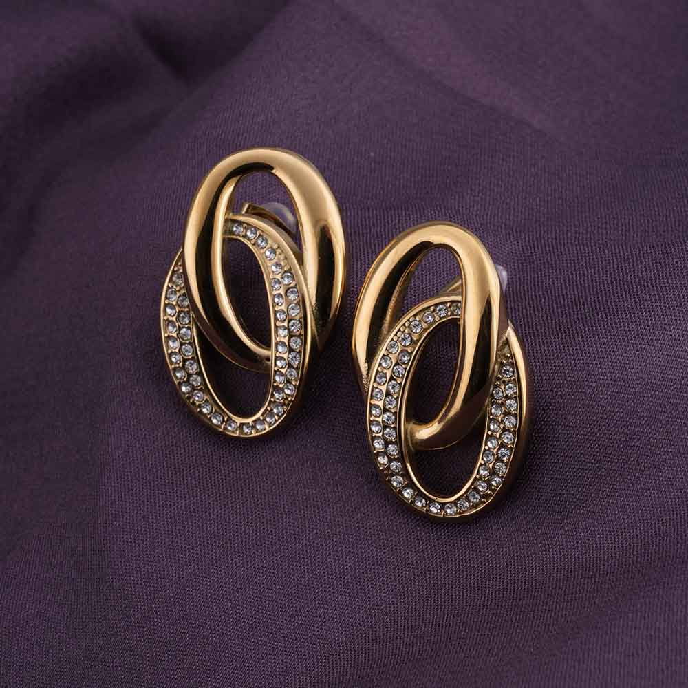 Dazzling Stone Bangle Bracelet & Elegant Interlinked Stud Earrings Combo Set