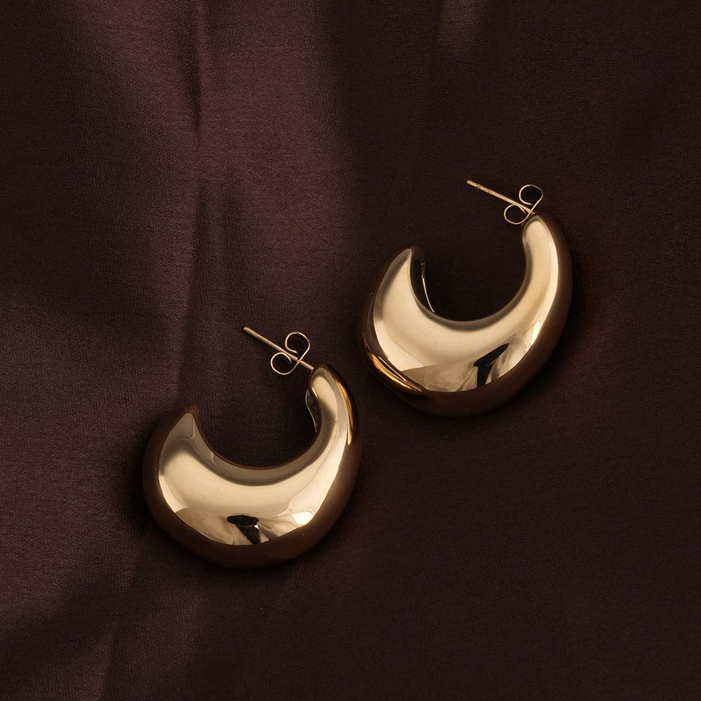 Thick Gold Moon Hoop Earrings