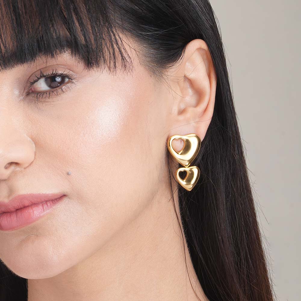 Sculpted Heart Gold Drop Earrings