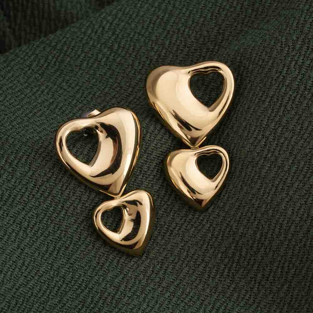 Sculpted Heart Gold Drop Earrings