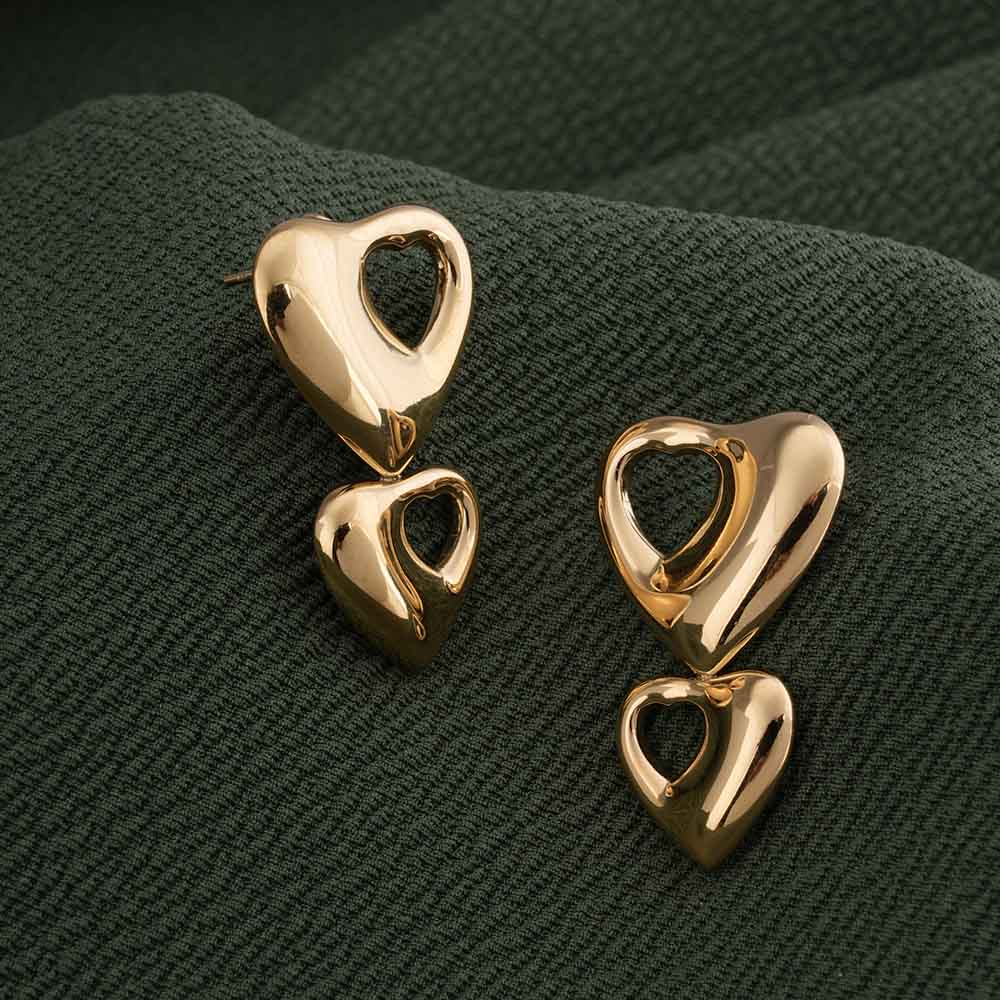 Sculpted Heart Gold Drop Earrings