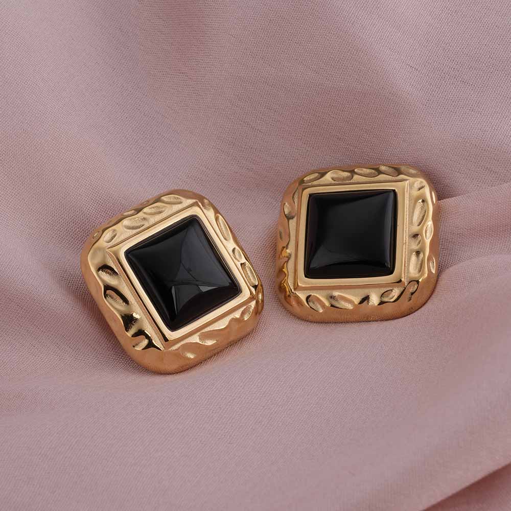 Statement Green Stone Stud Earrings