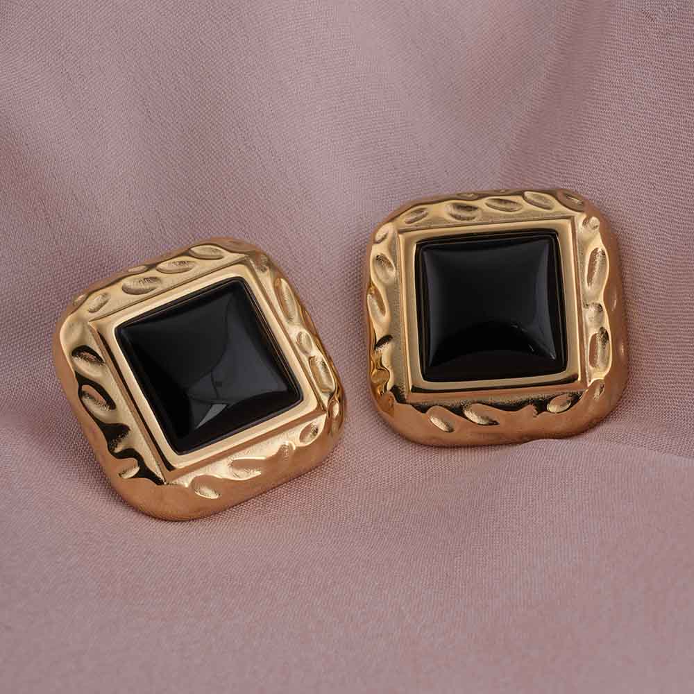 Statement Green Stone Stud Earrings