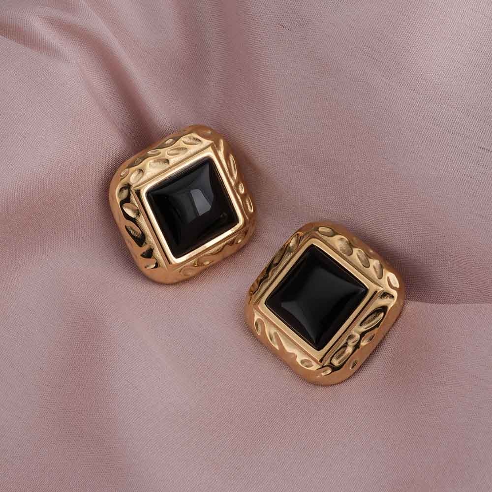 Statement Green Stone Stud Earrings