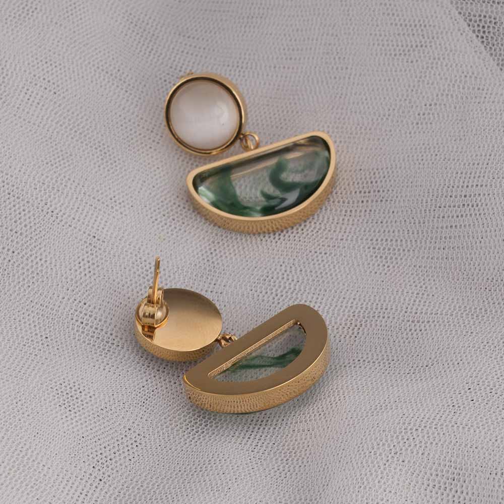 Green Genmstone Crescent Drop Earrings