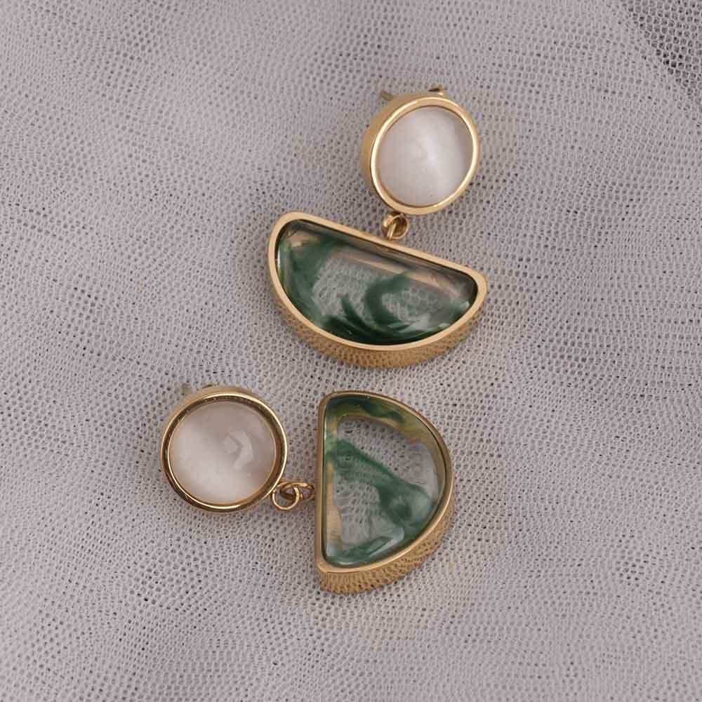 Green Genmstone Crescent Drop Earrings