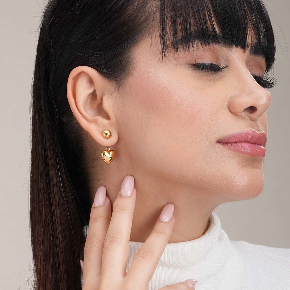 Statement Golden Heart Drop Earrings