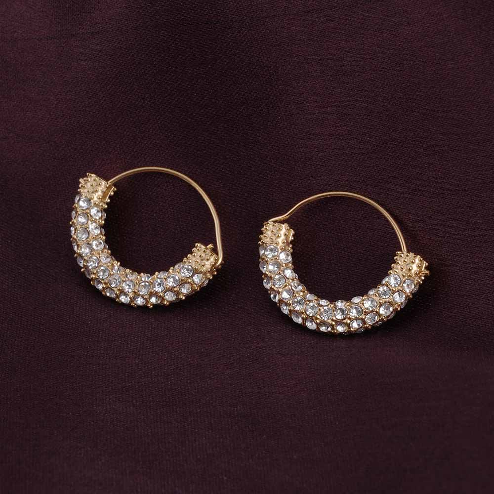 Stone Studded Gold Hoop Earrings