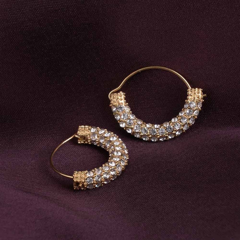 Stone Studded Gold Hoop Earrings