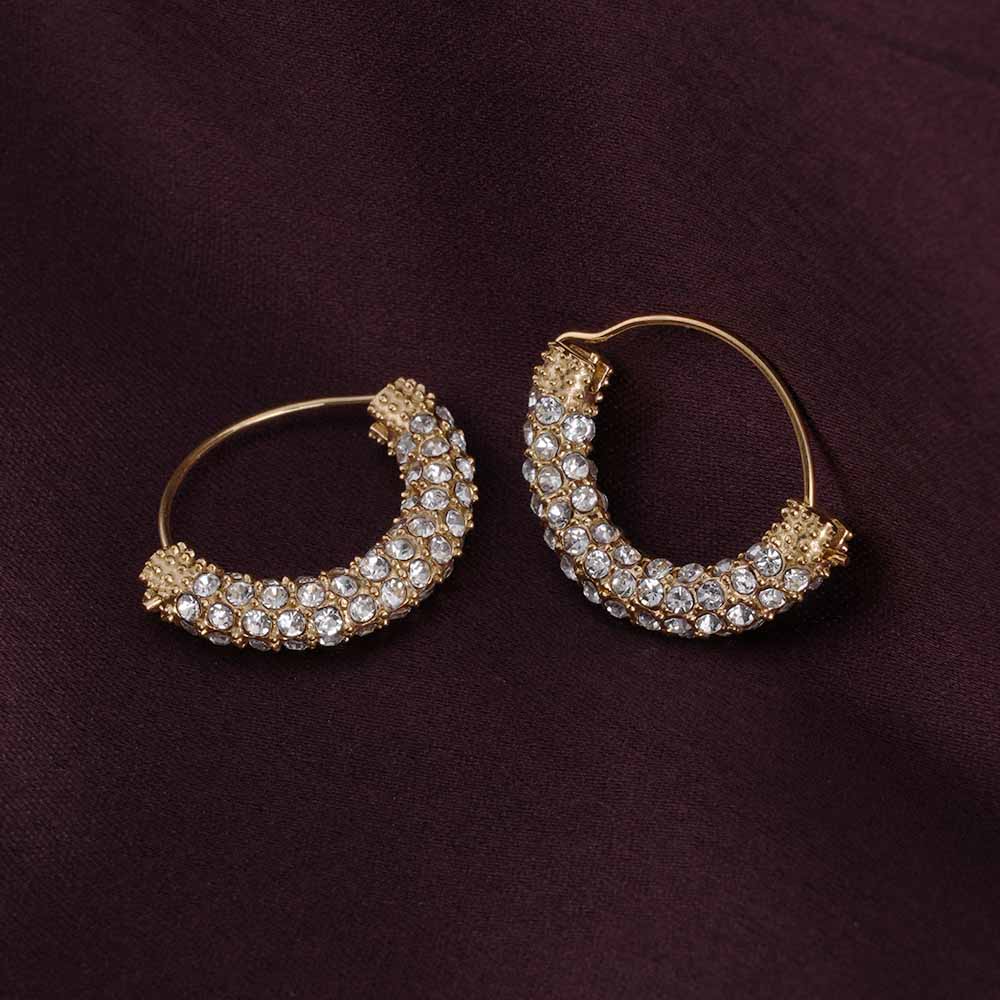 Stone Studded Gold Hoop Earrings