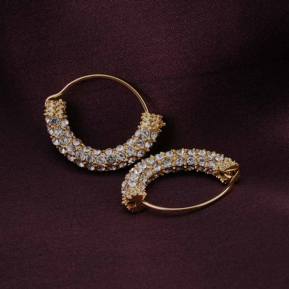 Stone Studded Gold Hoop Earrings