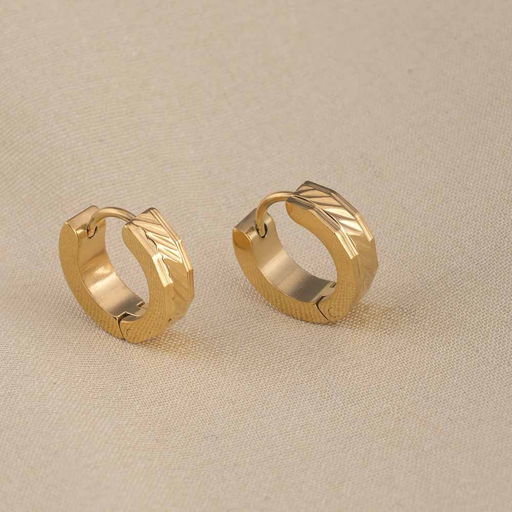 Textured Lines Gold Hoop Earrings