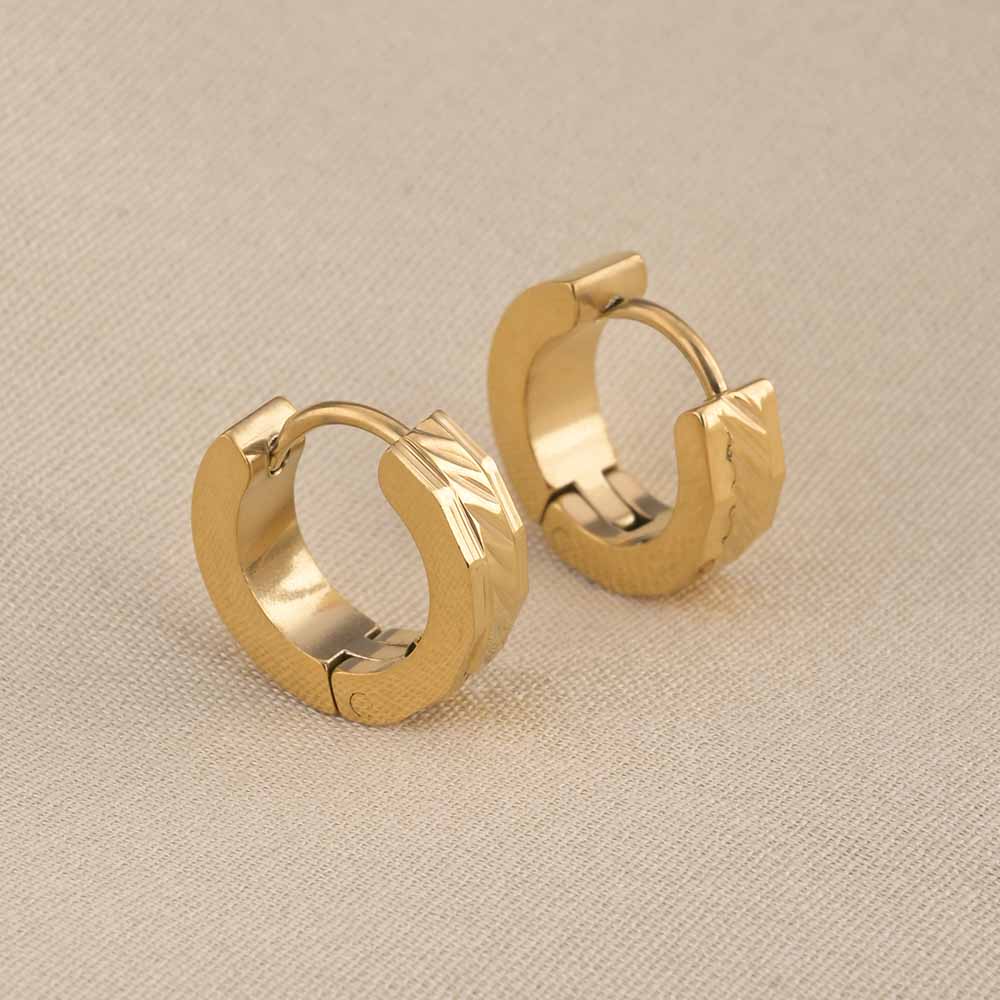 Textured Lines Gold Hoop Earrings