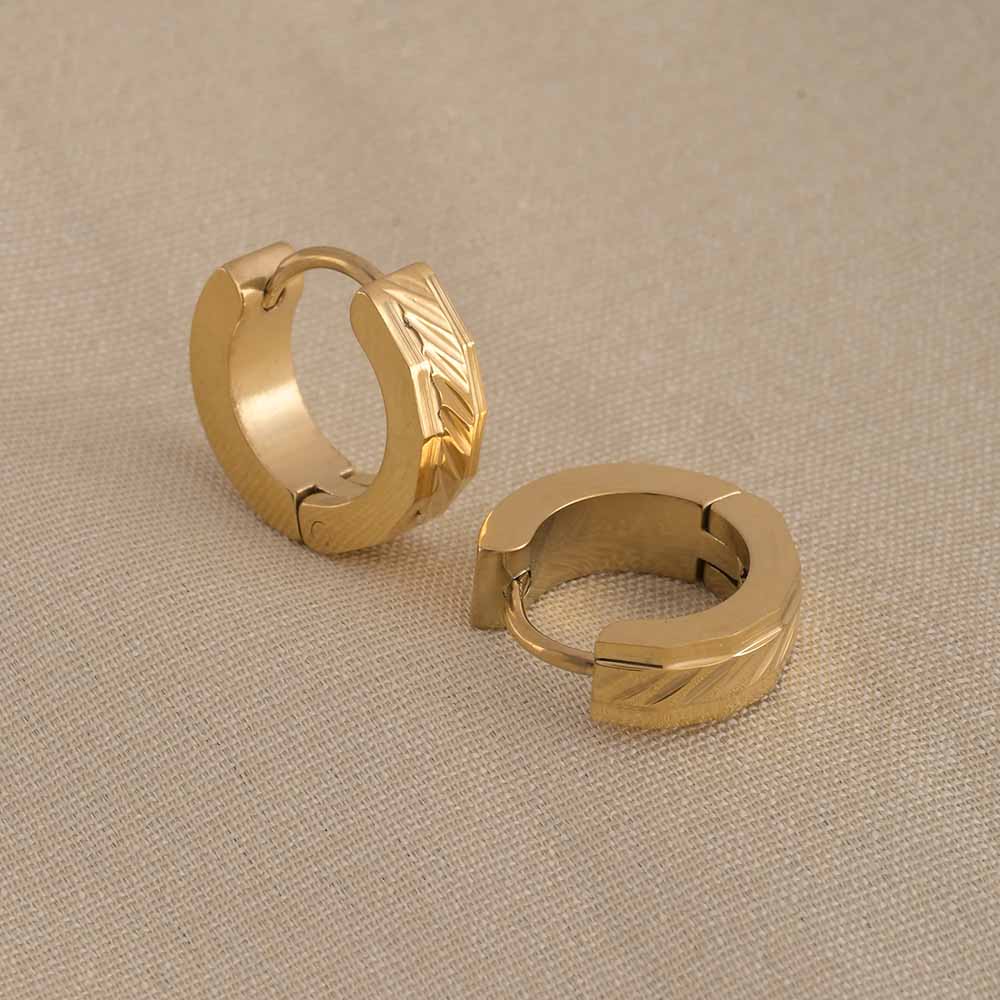 Textured Lines Gold Hoop Earrings