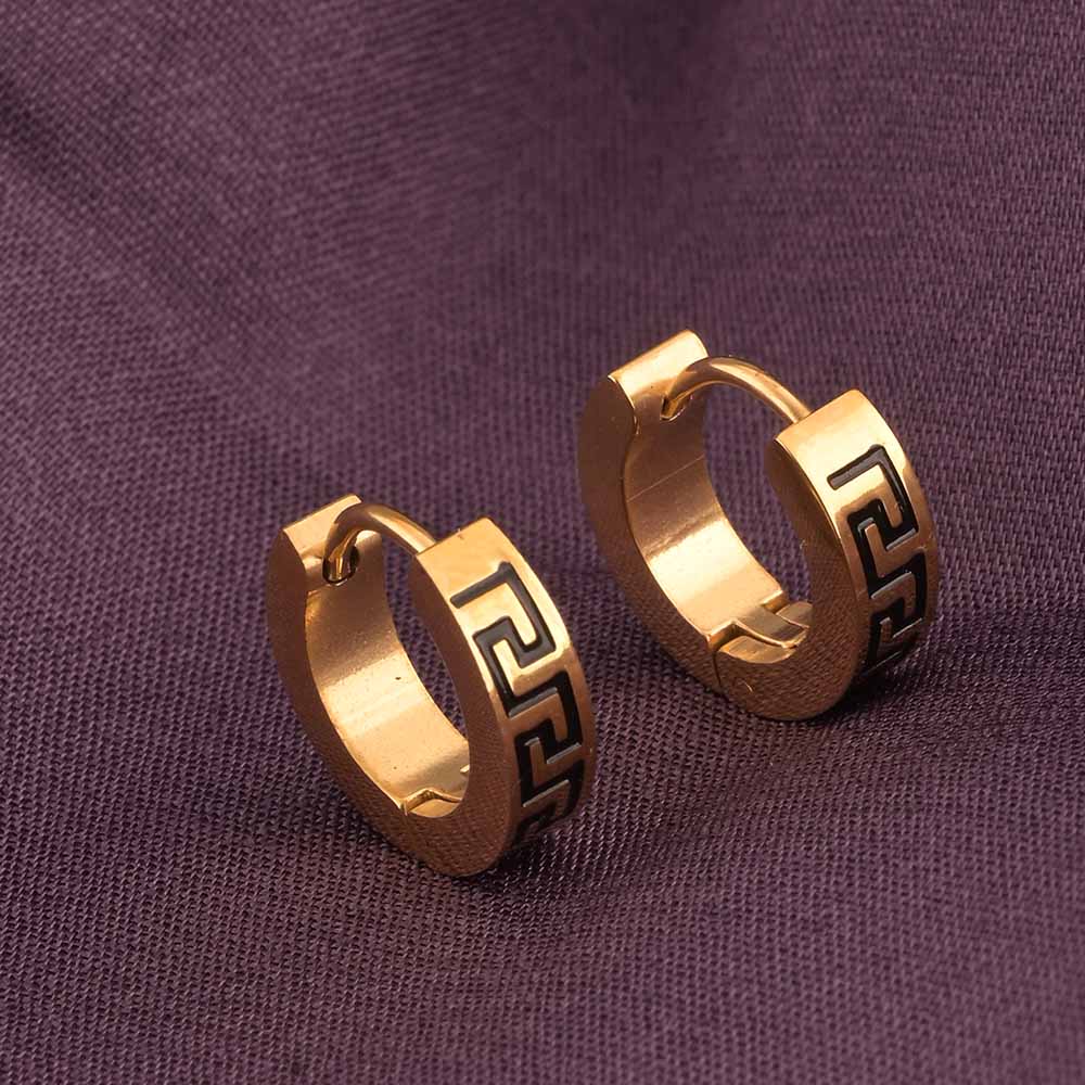 Greek Key Design Gold Hoop Earrings
